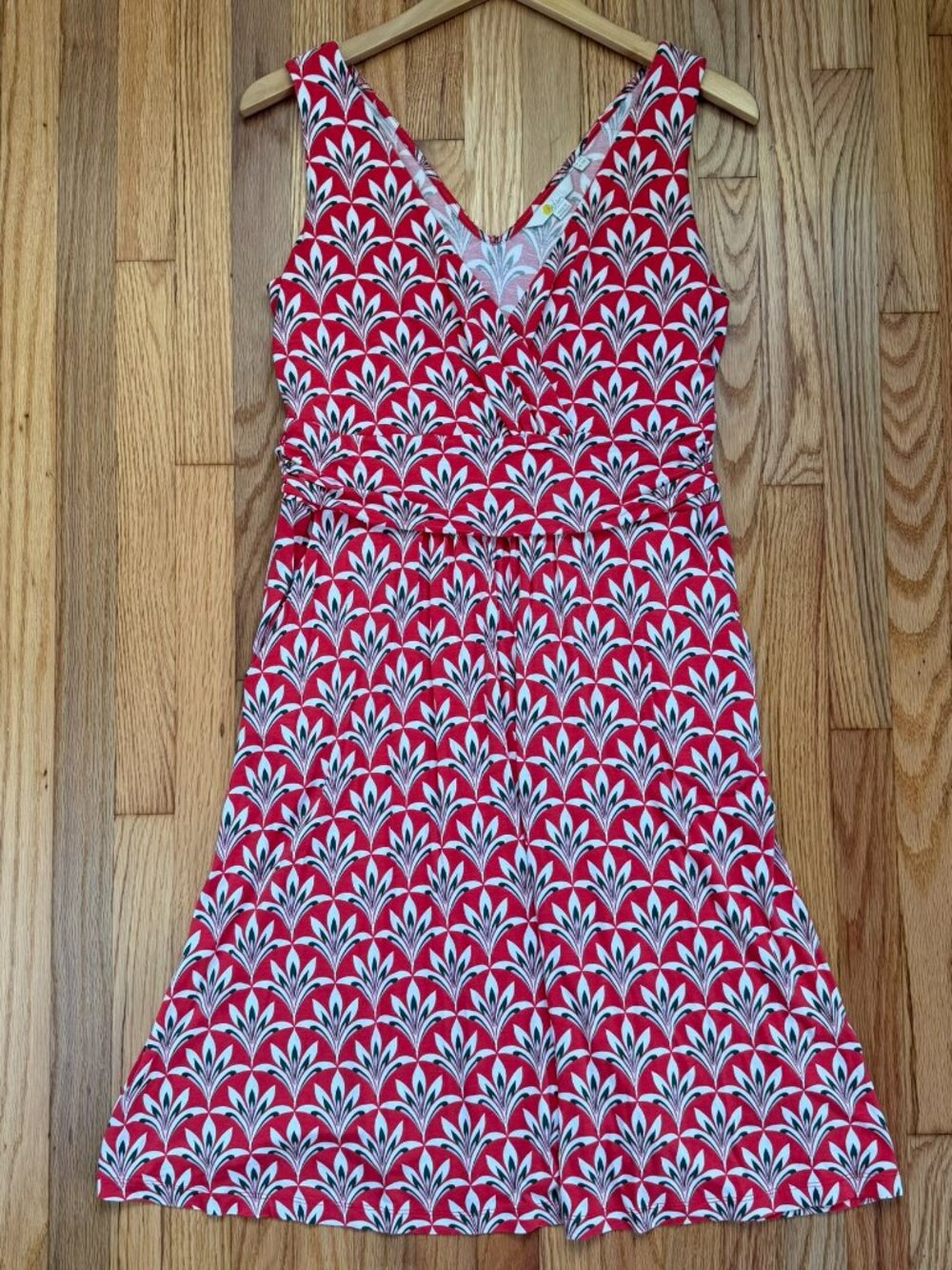 Boden Effie V-Neck Jersey Dress | Orange, Green and Cream | Size 10